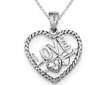 Synthetic Cubic Zirconia Heart Pendant Necklace with LOVE in Sterling Silver